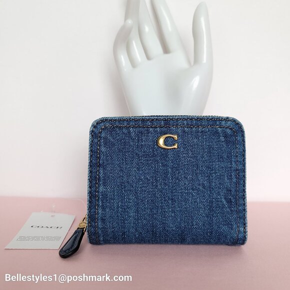 COACH Billfold Small Wallet in Denim Fabric-Deep Blue color ⭐ - Picture 1 of 16